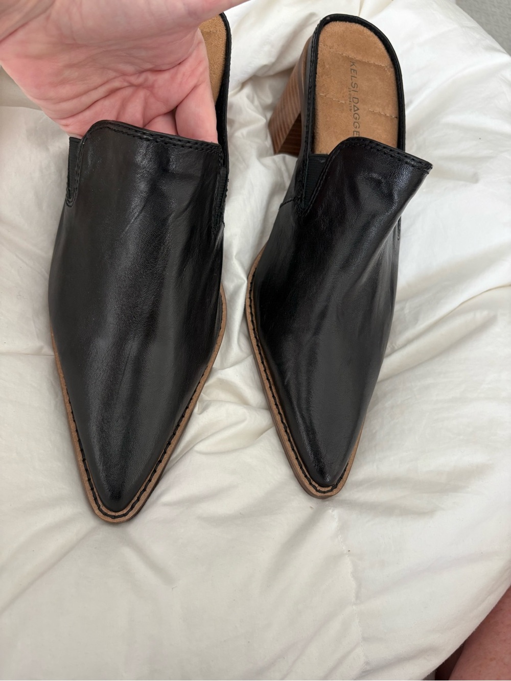 Kelsi Dagger Black Pointed Leather Mules